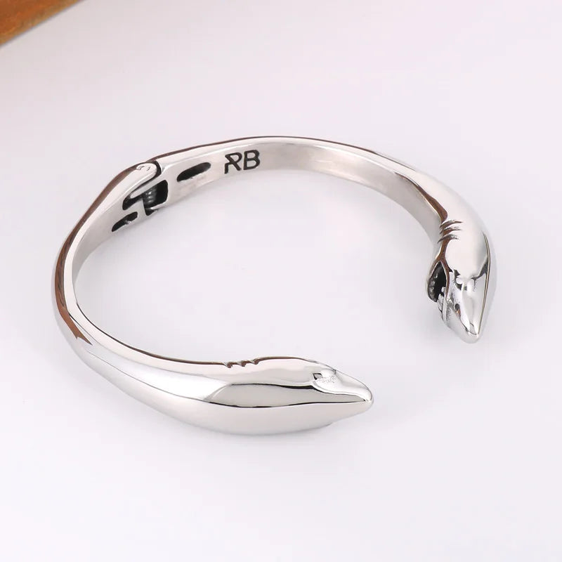 KALEN Unisex Cute Stainless Steel Shark Head Charms Open Cuff Bangle Bracelet
