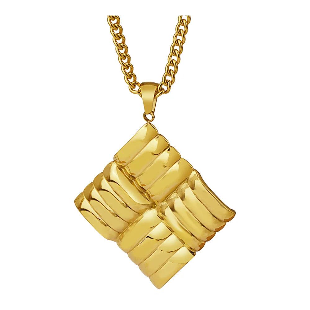 Geometric Square Necklace & Braided Drop Earrings | Retro Gold Plated Stainless Steel Fashion Jewellery