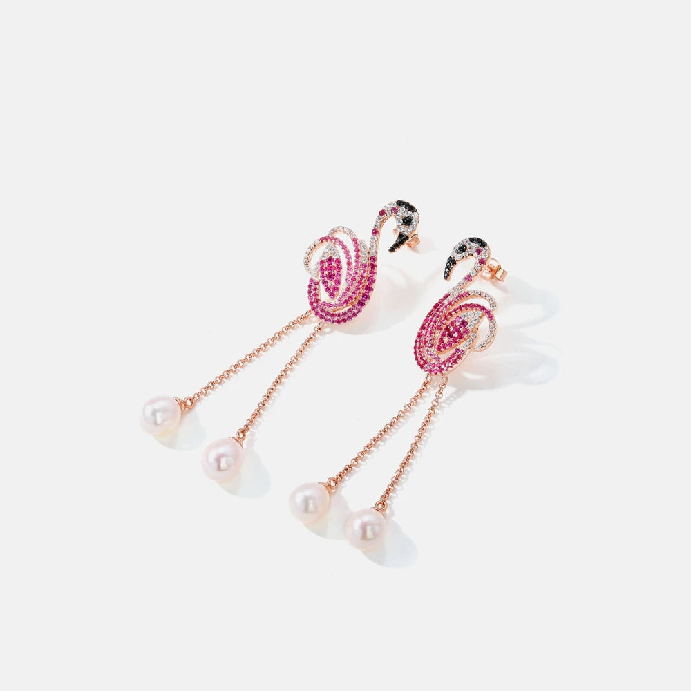 SILVERELLI Natural Pearl & Diamond Tassel Stud Earrings | S925 Sterling Silver | Gold Plated | Colourful