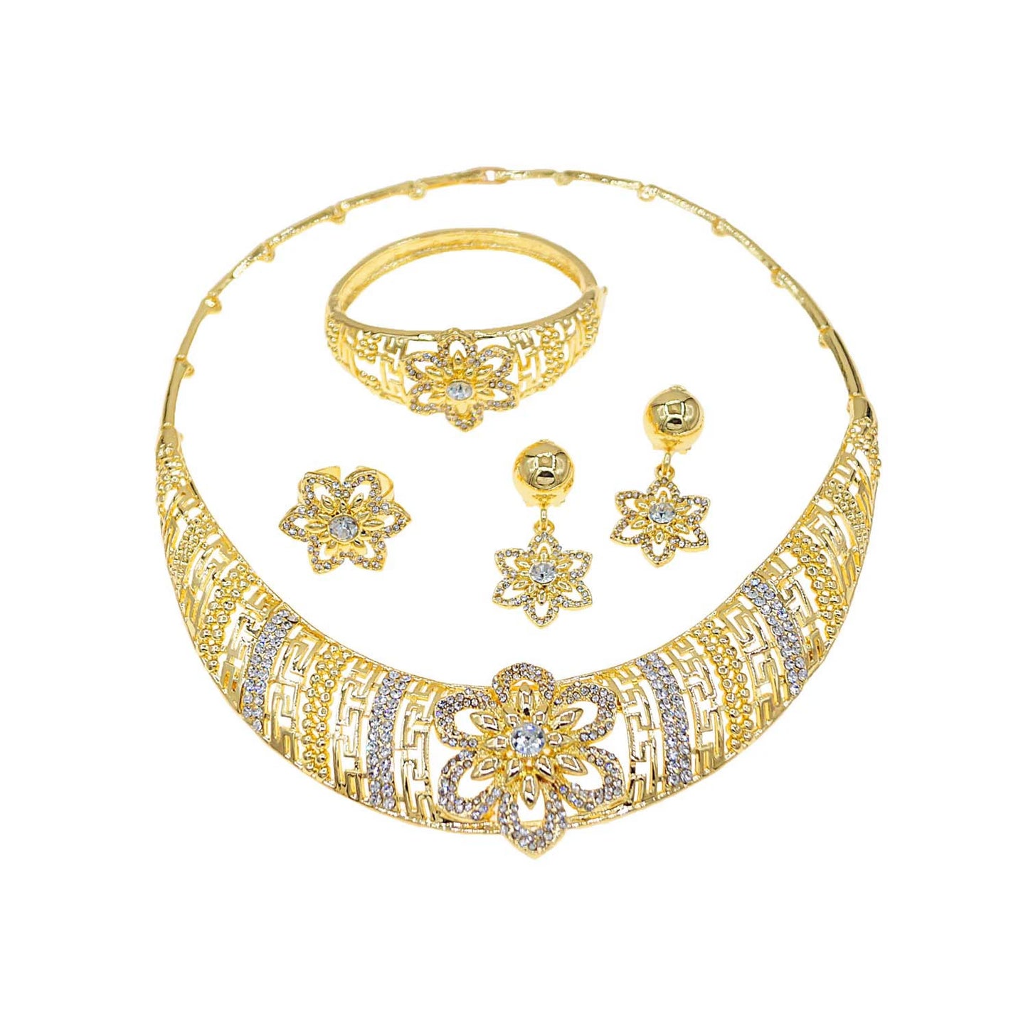 Zhuerrui Diamond Gold-Plated Jewelry Set Fashion Luxurious Atmosphere Exquisite Dubai Style High-Grade Women's PartyHY14041509