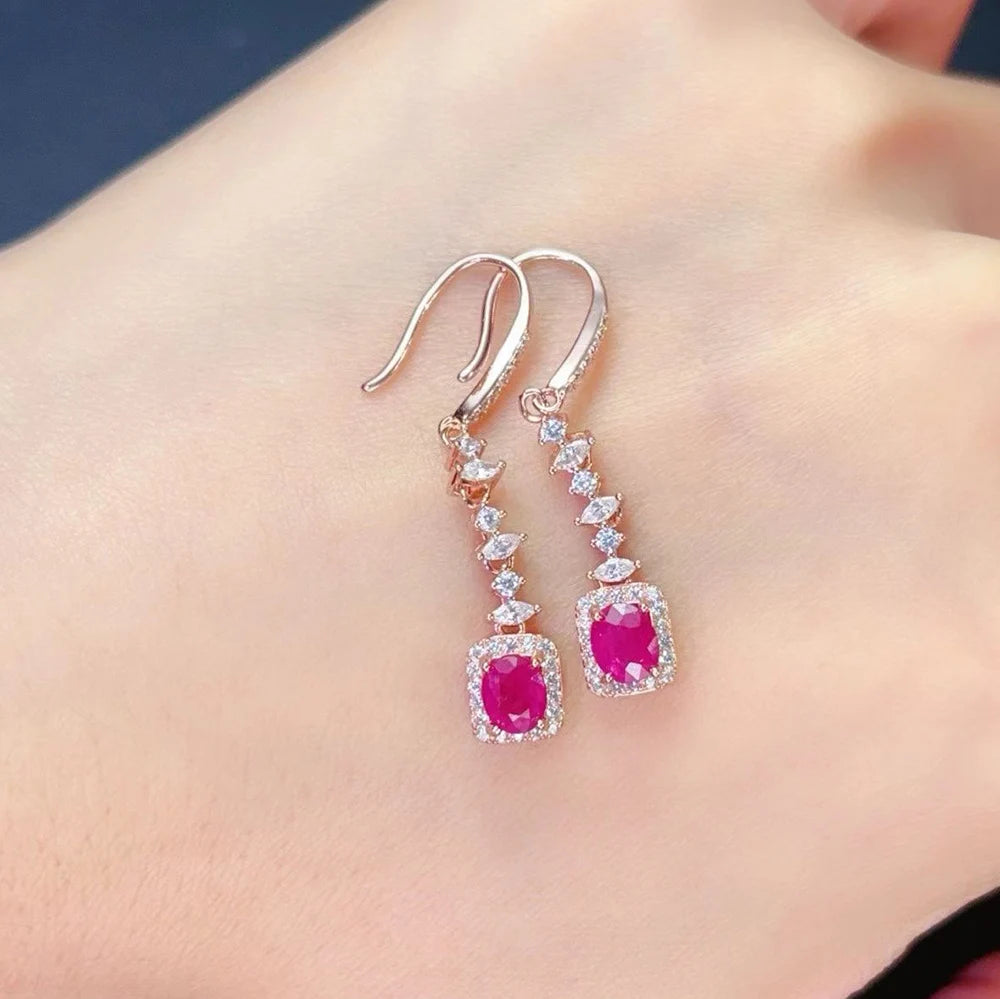 Gioiellieri Natural Ruby Drop Earrings 925 Sterling Silver July Birthstone Luxury Fine Jewelry for Women Wedding Gift