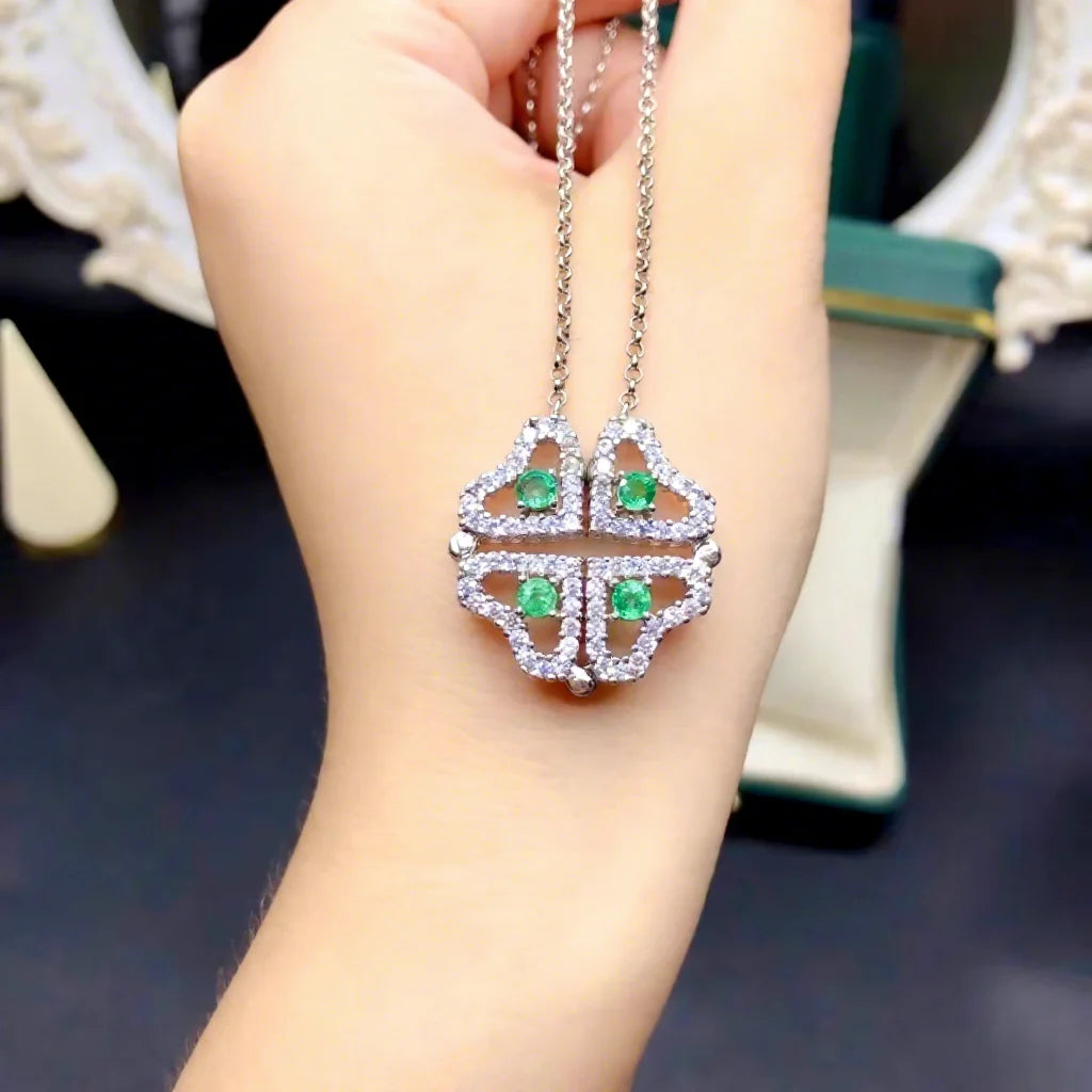 Gioiellieri New Women's Emerald Pendant Necklace Clavicle Chain 925 Sterling Silver Rhodium Plated Niche Style Unique Elegant Party Gift