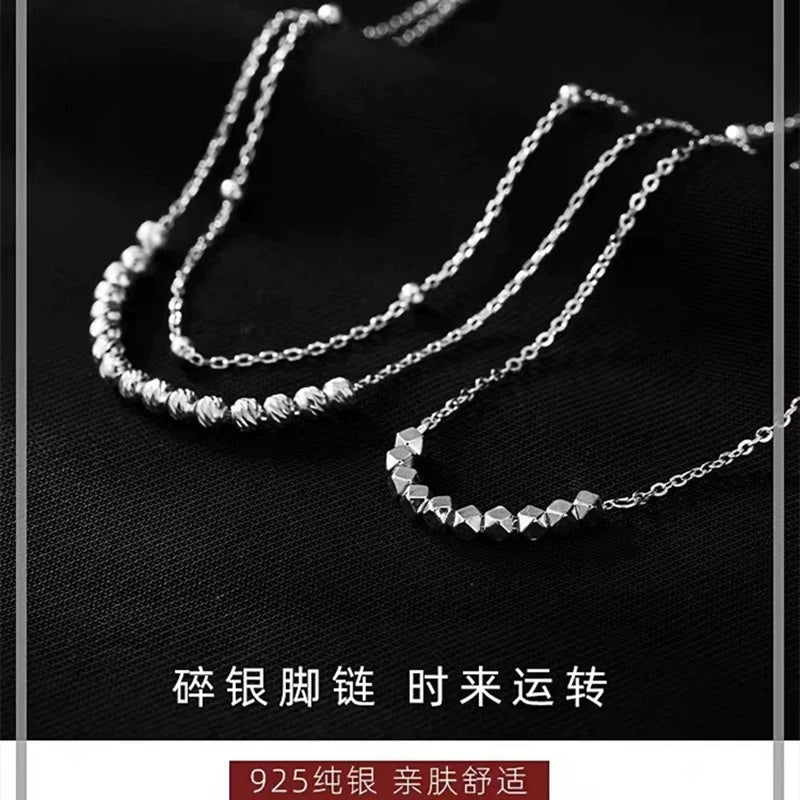 FY-0155 S925 Sterling Silver Double-layer Rotating Bead Anklets Elegant Anklets High-end Women's Anklets
