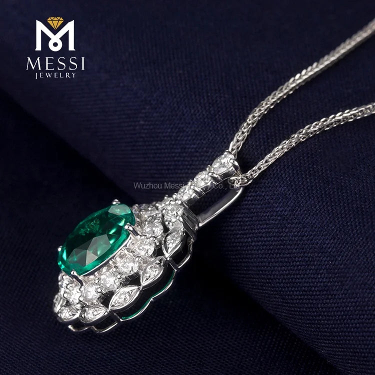 Messi Jewelry Necklace Women Oval Pendant Trend Custom  Lab Emerald  Made Gift White Gold Romantic Party Wedding Necklace