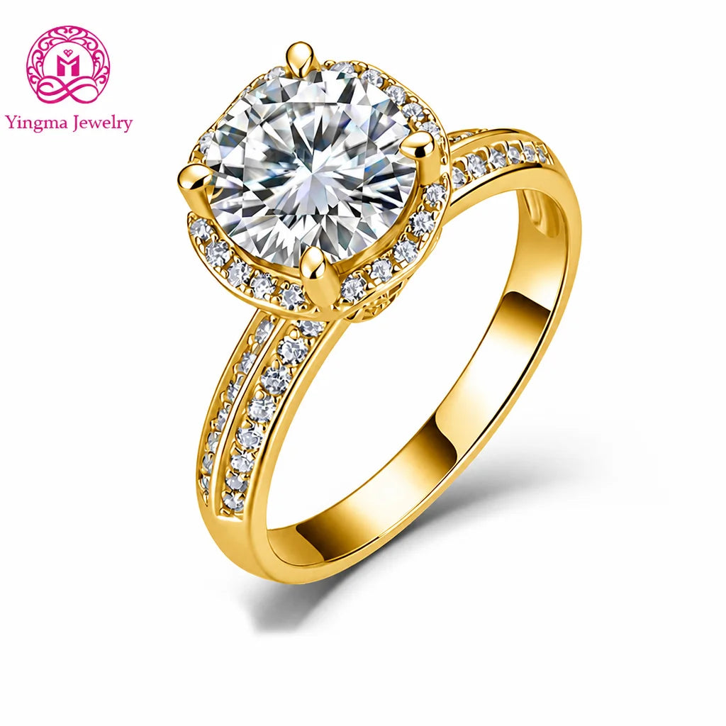 Gioiellieri Sparkly Round Halo Double Pave Shank Lab Grown Diamond Ring 2.5CT D VVS2 9K 10K 14K 18K Gold Women Daily Party Wear Jewelry