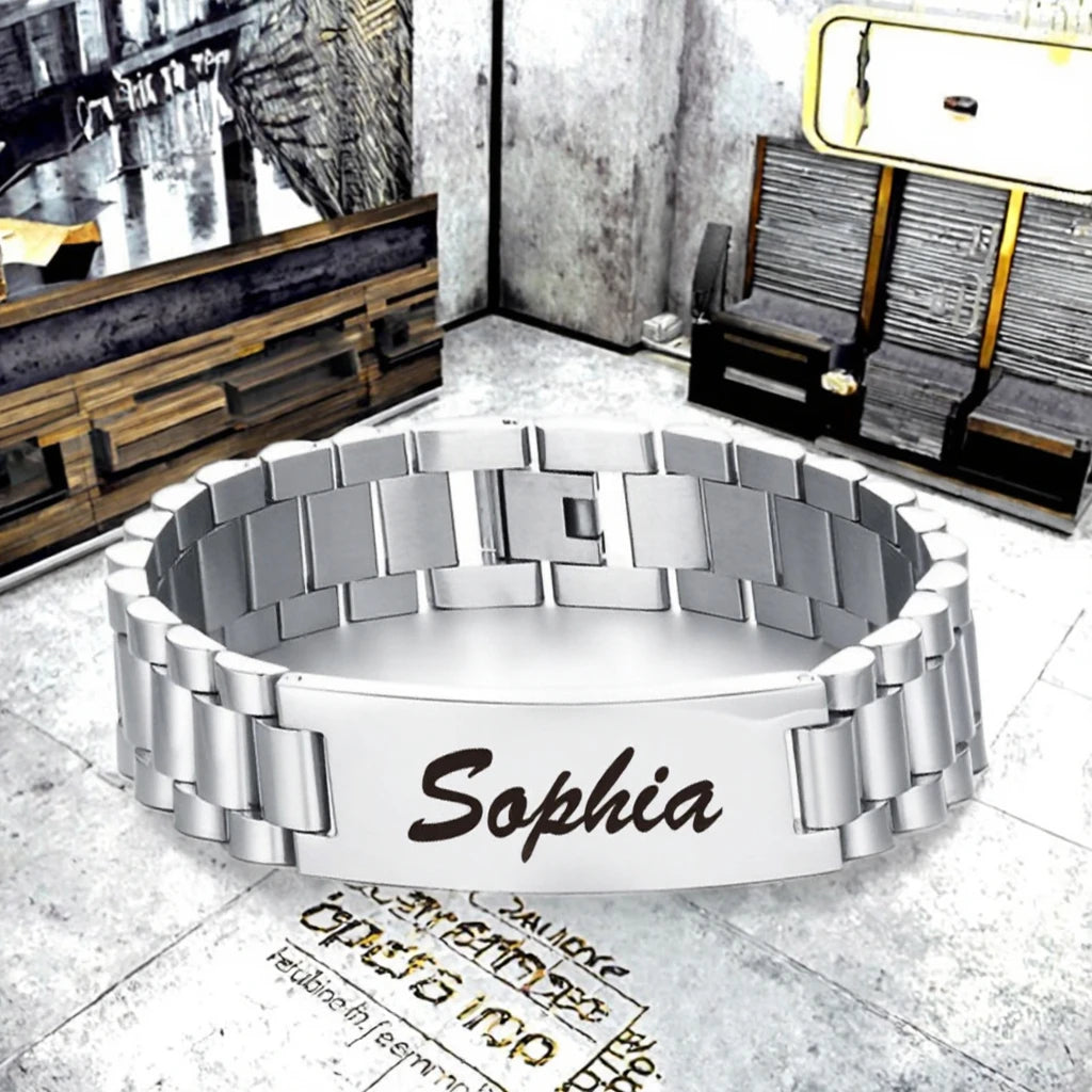 REBEL Stainless Steel ID Bar Bracelets for Men Customizable Engraving Black Chain Classic Style for Gifts