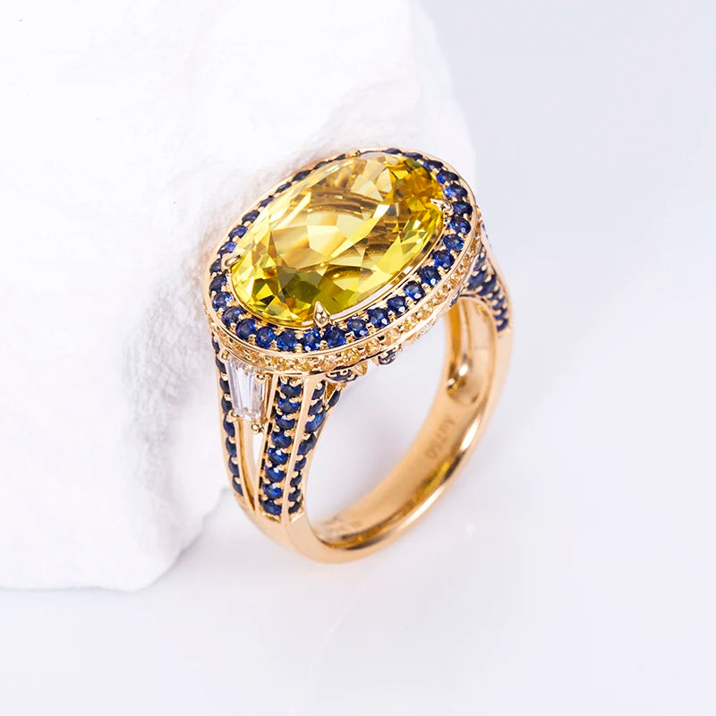 Gemfiori MSR-1511 18K Gold 10x14mm Oval Lab Yellow Sapprie Luxury Engagement Ring Lab Grown Diamond Ring