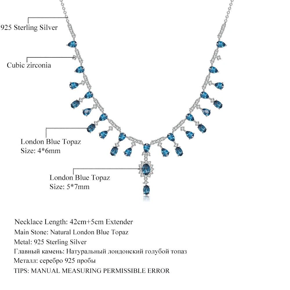 ArtistA Abiding Luxury Elegant 925 Sterling Silver Natural London Blue Topaz Gemstone Pendant Y-Necklace for Party Occassion