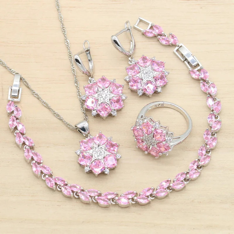 XOTICA AAA Custom Jewelry Sets for Women Silver Wedding Earrings Pendant Necklace Bracelet Ring for Party or Birthday Gift 4pcs