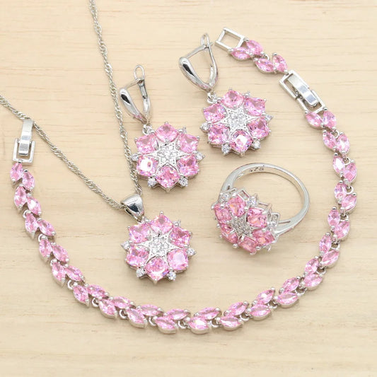 AAA Custom Jewelry Sets for Women Silver Wedding Earrings Pendant Necklace Bracelet Ring for Party or Birthday Gift 4pcs