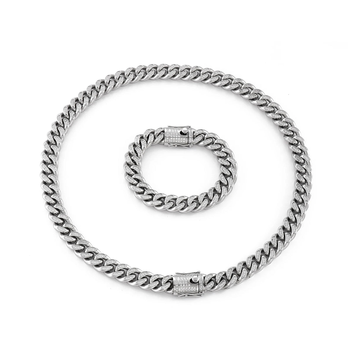 KALEN Luxury High Quality Inlaid Zircon Chain Bracelet Necklaces Men Stainless Steel Jewelry Set