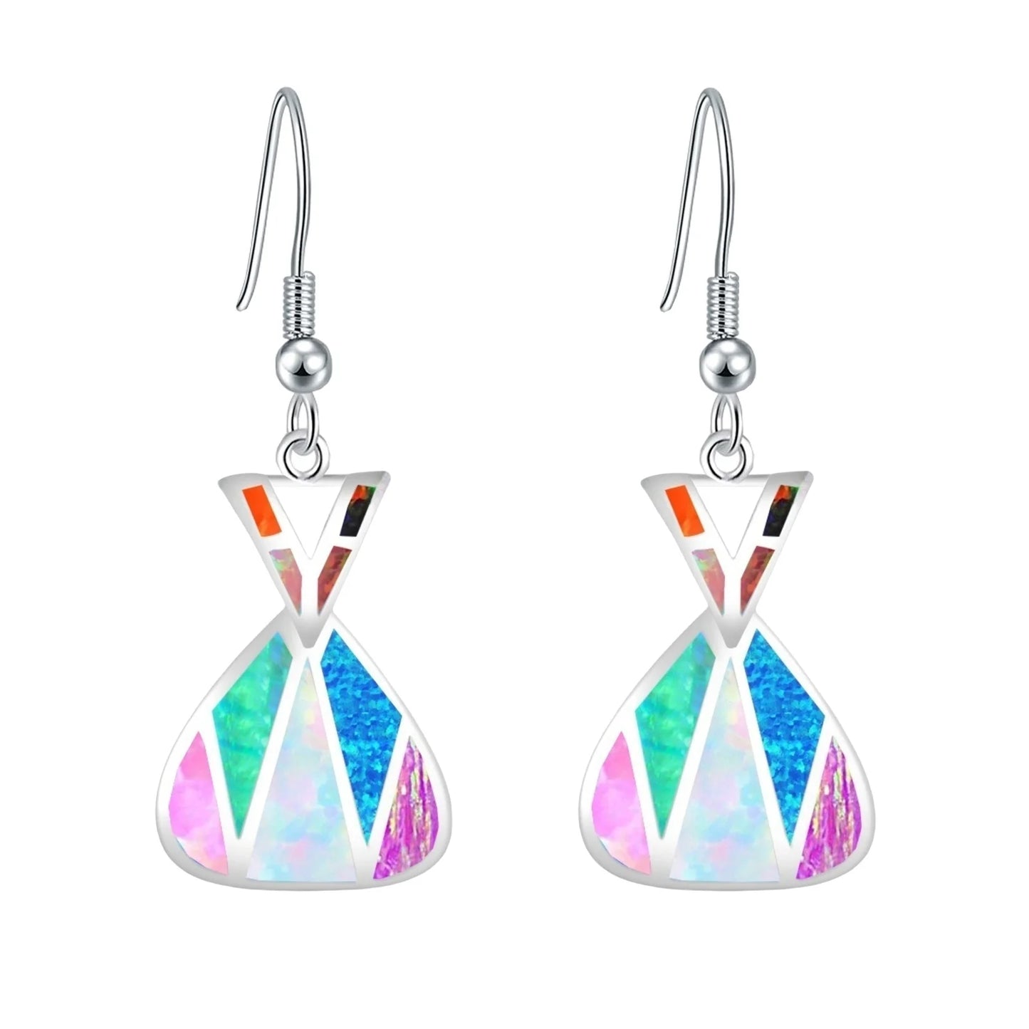 Colorful Opal Geometric Earrings | Silver Drop Fashion Jewelry