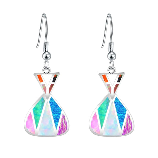 Colorful Opal Geometric Earrings | Silver Drop Fashion Jewelry