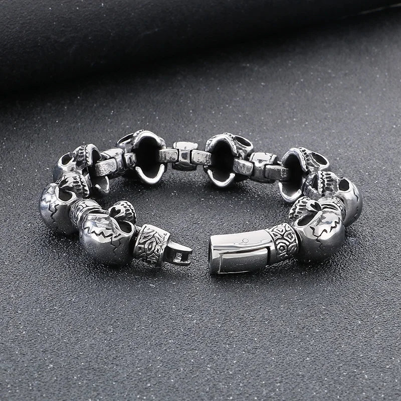 KALEN Men Punk Fine Jewelry Fashion Bracelets Stainless Steel Halloween Skull Links Bracelet Bangle