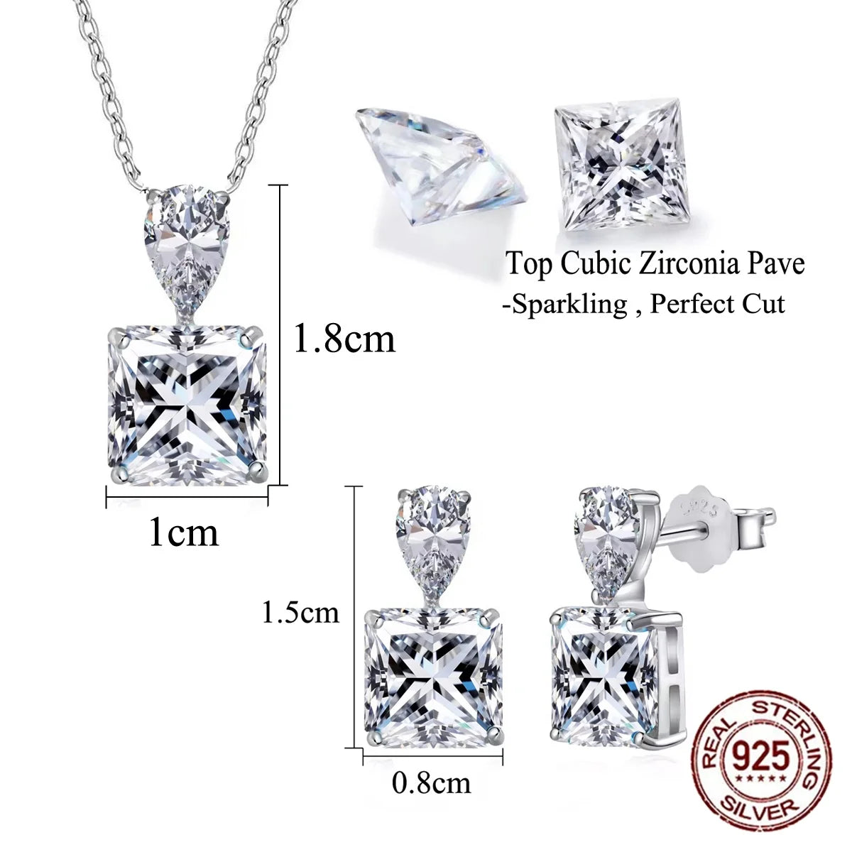 S925 Sterling Silver Sparkly 8A Ice-Flower Cut Cubic Zircon Pendant and Earrings Jewelry Set for Women Gift Daily Wear