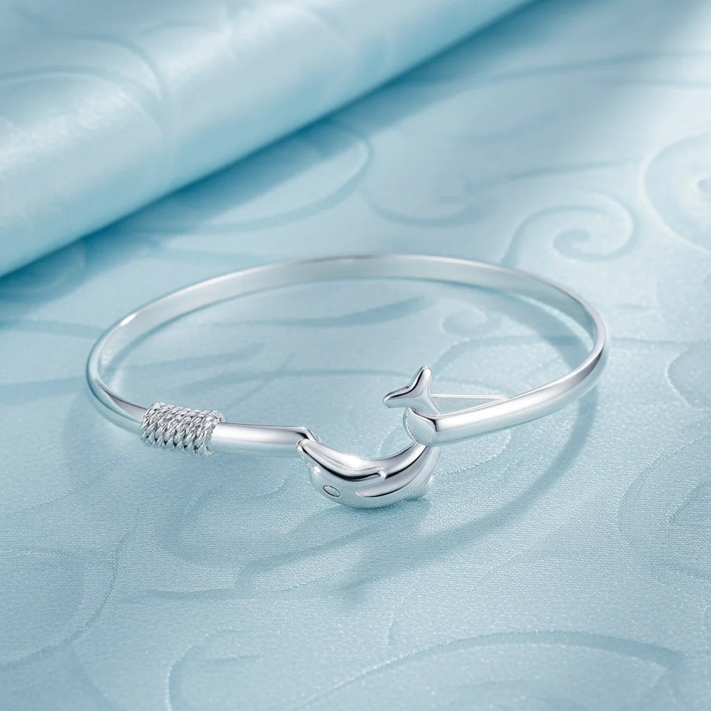 REBEL Little dolphin Bangle Clasp Geometric Inlaid Silver Plate Fashion Jewelry