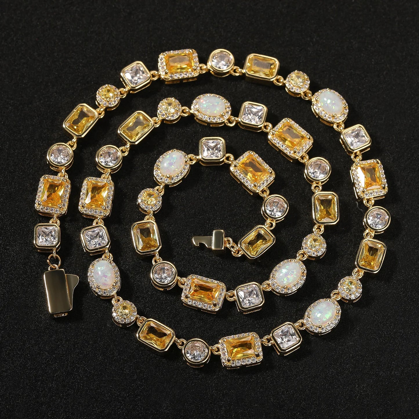 CUNYAN Light Luxury Gold Plated Tennis Necklace for Women 16inch 18inch Geometric Gemstone Hip Hop Necklace