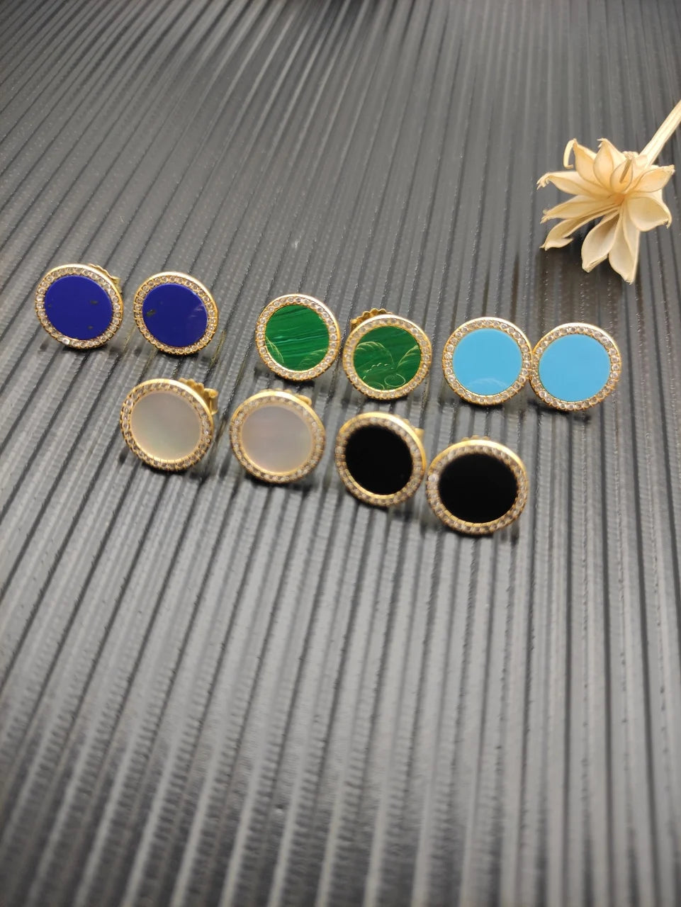 FASHIONISTA DY High-Quality Gold-Plated 14mm Round Gold Earrings with Diamonds. Gold-Plated Earrings. Jewelry .