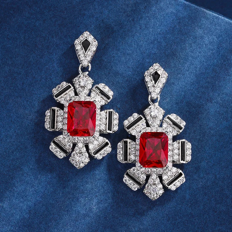 Gemfiori New High-end Design square Petal Pendant Ring Earrings Fashionable European and American Style Jewelry Set