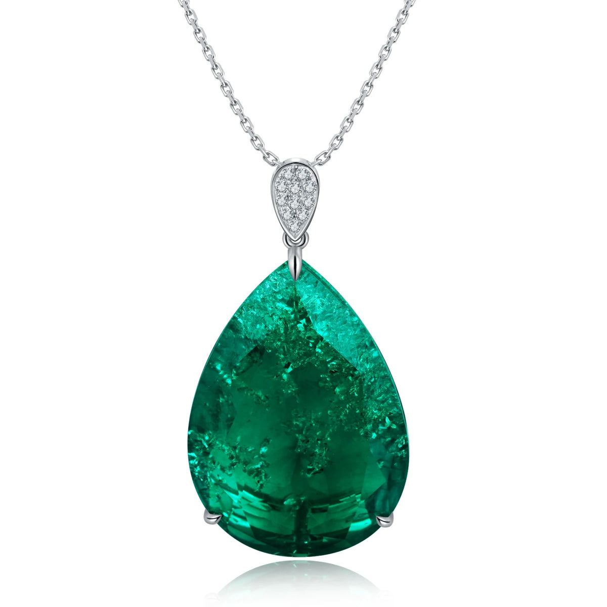 Gemfiori 39ct Pear shape Lab Hydro emerald 18k gold Fashion Pendant necklace from Shenzhen custom jewelry Wuzhou Gemstones