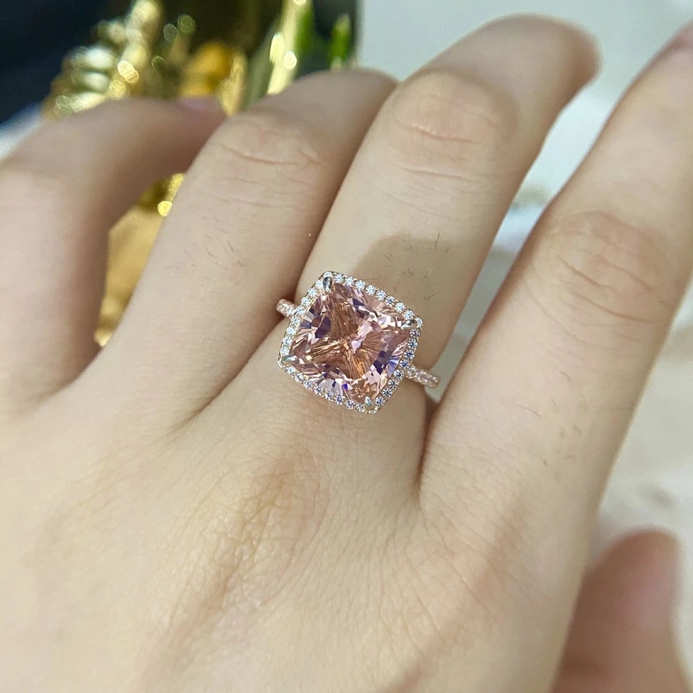 MuShan Jewelry Factory New 5 Carat Sterling Silver Morgan Pink Fat Square 10*10 High Carbon Diamond Ring Exudes Sense of Luxury