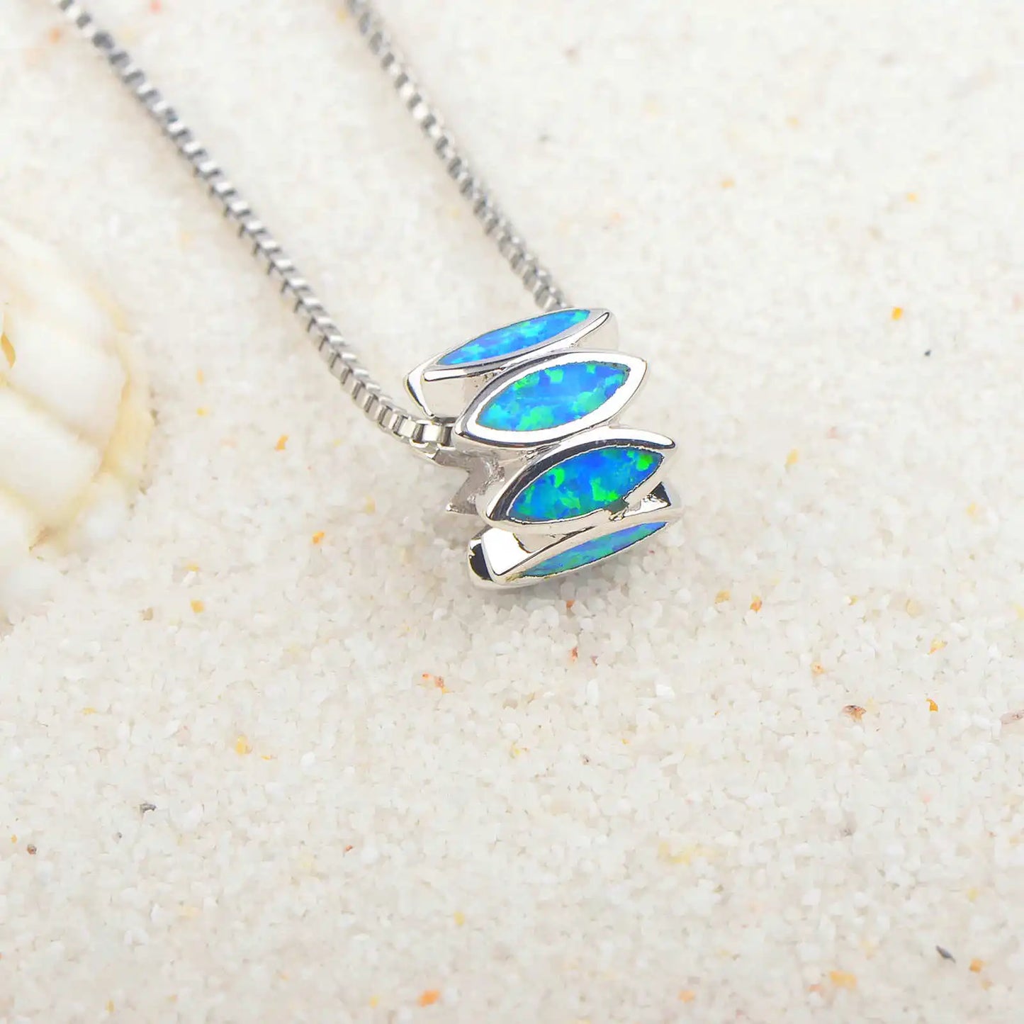 Aobao Christian Geometric Copper Box Chain Lariat Necklace with Opal Pendant Silver Plated Gift