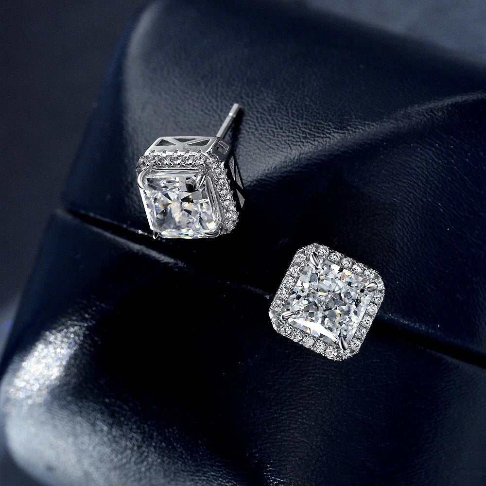 MUSHAN Jewelry Factory New 925 Silver 2 Carat High Carbon Diamond Earrings With High End Feel Ice Flower Cut White Square 7*7