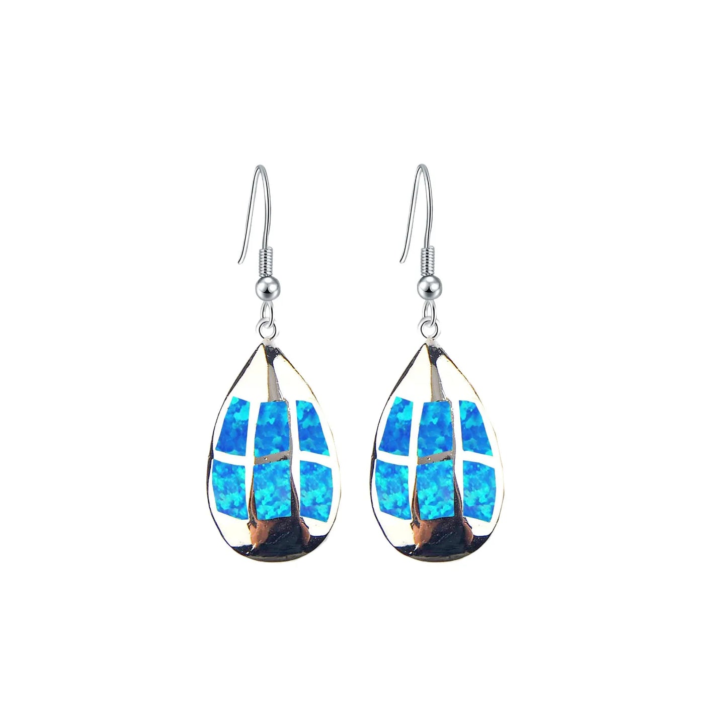 Patchwork Teardrop Opal Drop Earrings - Iridescent Opal Mosaic Design | Artistic Daily Jewelry Bulk Gifts