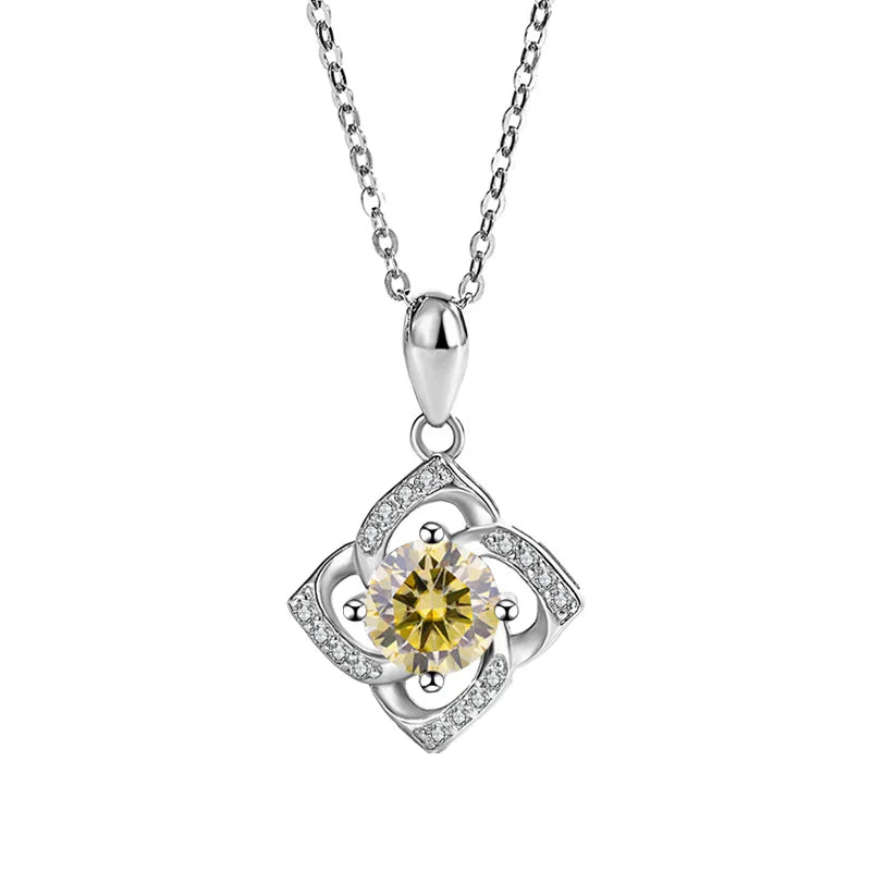 S925 Sterling Silver Platinum Plated Fine 2CT Colorful Moissanite Pendant Lucky Four Leaf Clover Jewelry Necklace for Ladies