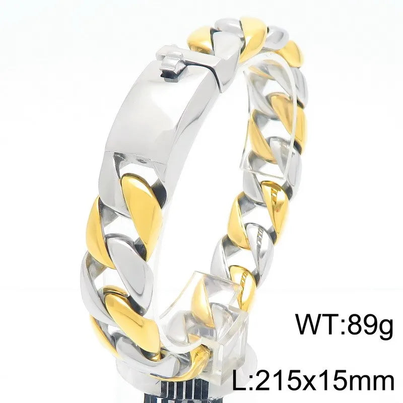 KALEN 15mm Fine Jewelry Fashion Bracelets Stainless Steel Cuban Style Links Bracelet for Men