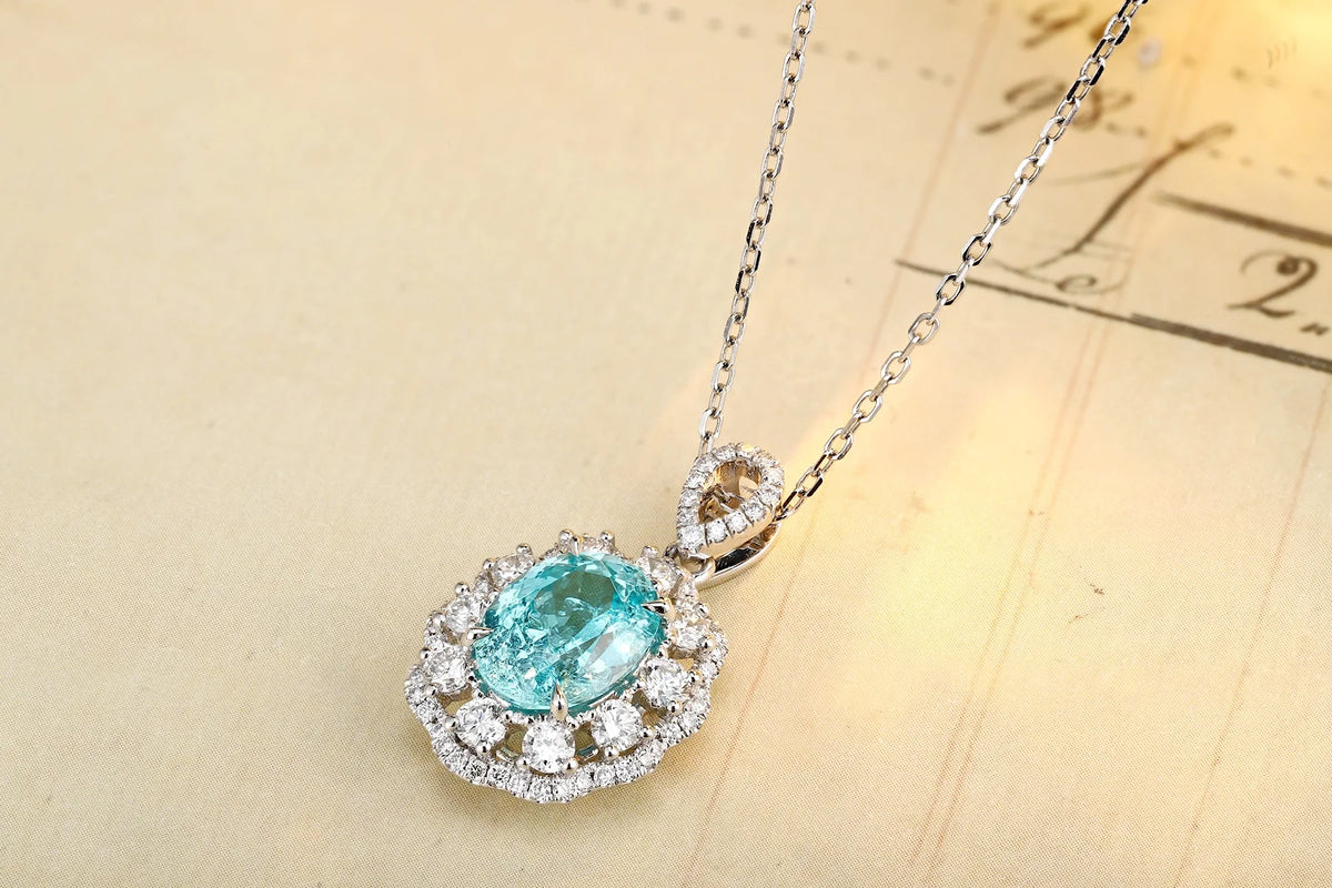 Gemfiori Anster Paraiaba Mian Stone Oval Cutting Platinum Necklace Attractive Length 16cm 3.9ct Customizable Style Women's Necklace