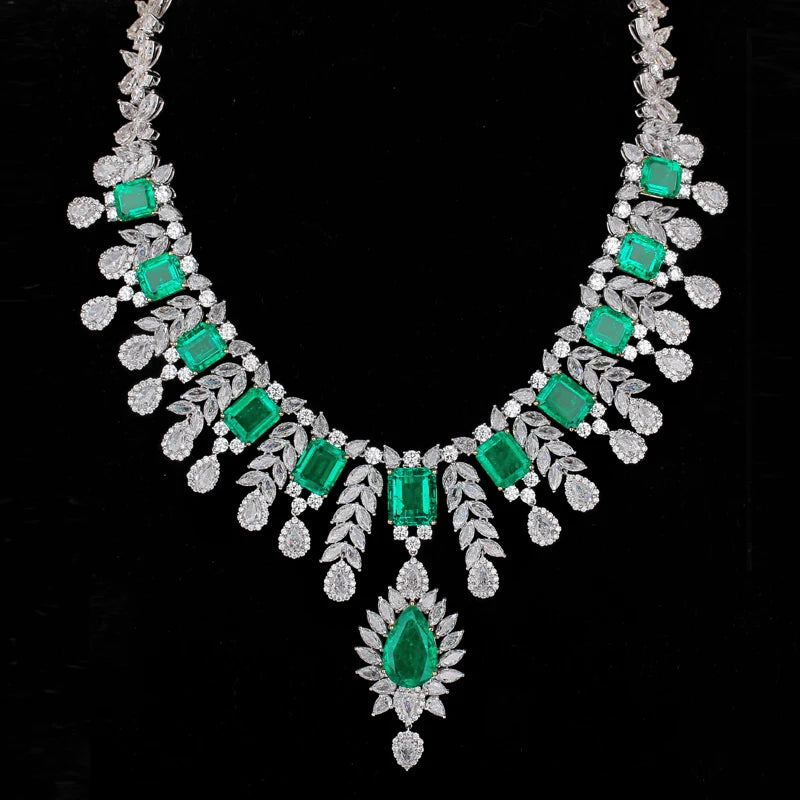 Gemfiori Anster Luxury Large Chain Lab Grown Emerald Pendant Necklace Square Cut Emerald for Wedding Gift Party Engagement Anniversary