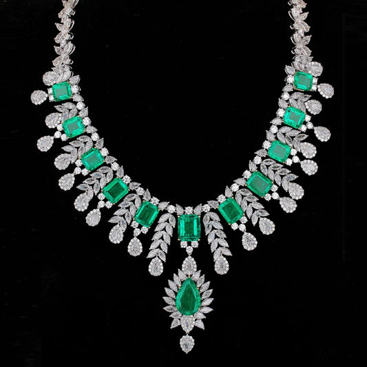 Gemfiori Anster Luxury Large Chain Lab Grown Emerald Pendant Necklace Square Cut Emerald for Wedding Gift Party Engagement Anniversary