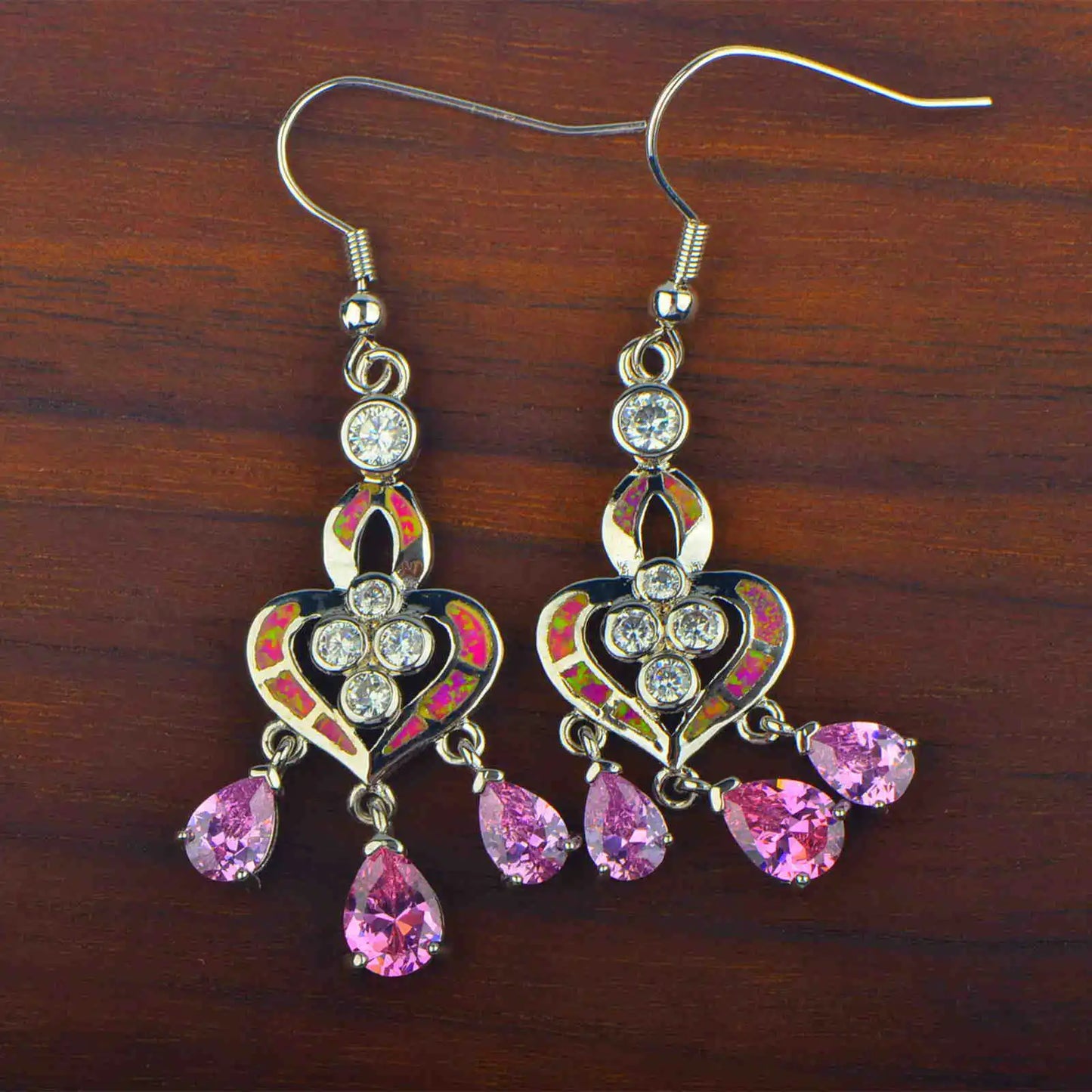 Delicate Pink Opal Brass Geometric Christian Pendant Earrings Hawaiian Style Trendy Minimalist Healing Gift Jewelry