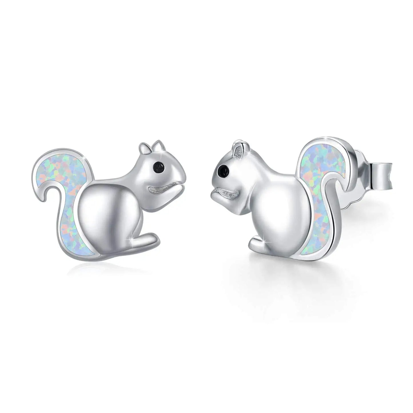 Squirrel  Earrings- Multi-Color Opal Tail Silver Plated Cute Business Jewelry for Women Wholesale