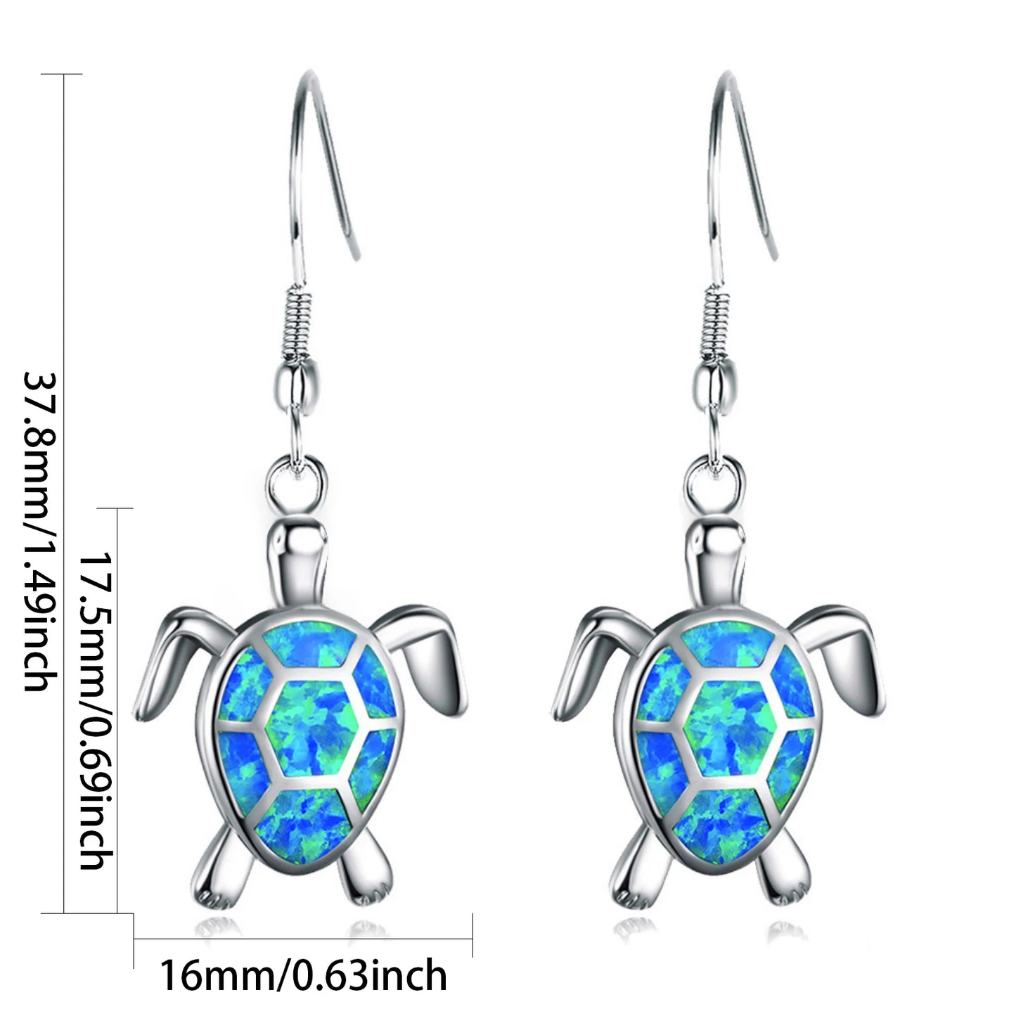Aobao Vintage Animal Geometric Turtle Opal Brass Pendant Earrings Women's Anniversary Jewelry