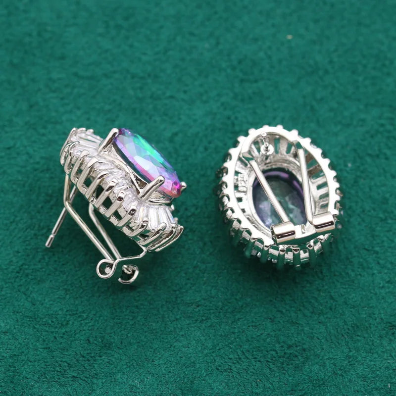 XOTICA Silver Women's Wedding Jewelry Amazing Rainbow Zircon Clip Earrings Custom Fashion Drop Earrings for Ladies