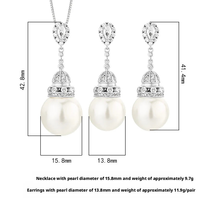 High Quality Fashion Eco-friendly Copper 16-14mm White Shell Pearl Tassel Temperament Bridal Jewelry Set for Women