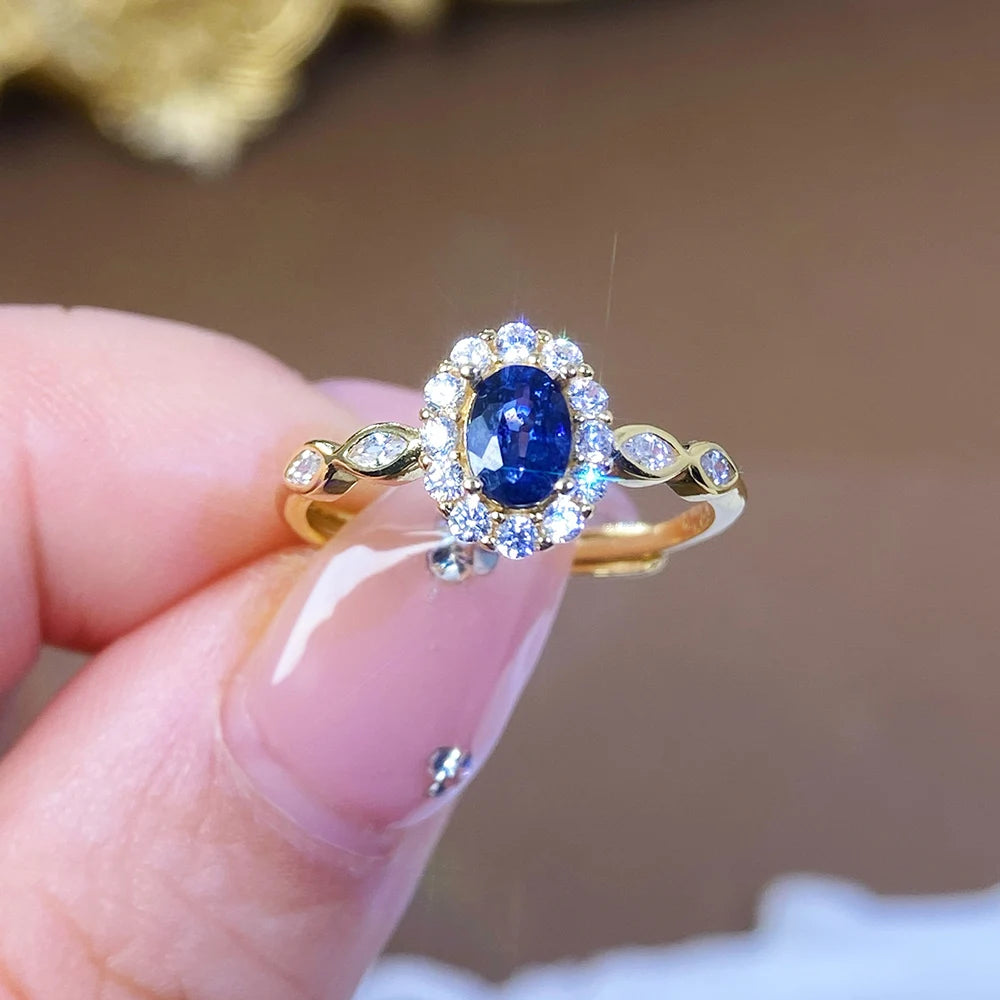 Gioiellieri Genuine Natural Sapphire Ring S925 Sterling Silver Gold Plated Prong Set Minimalist Ladies Daily Wear Party Gift