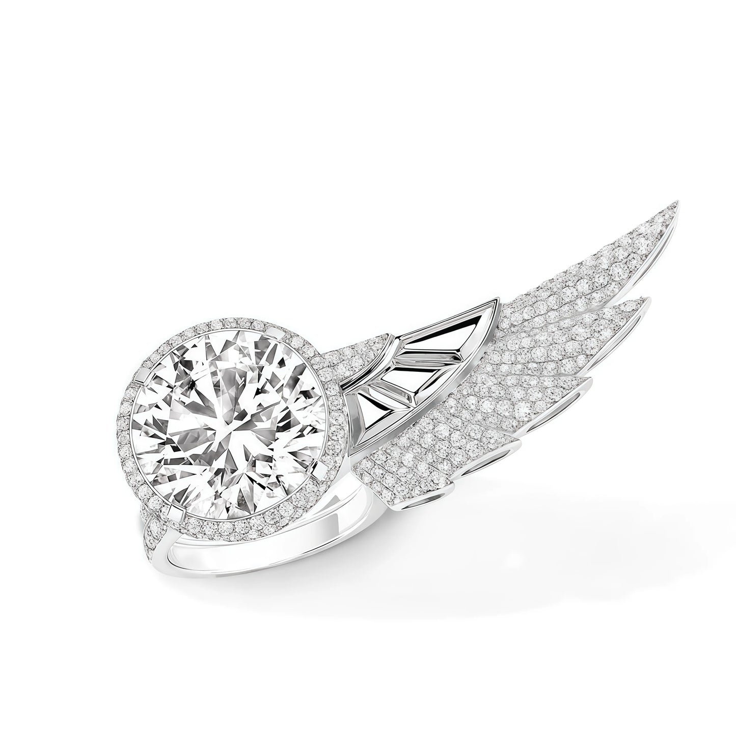 MUSHAN Luxury Rhodium Plated High Carbon Diamond Feather Wing Shape 925 Sterling Silver Party Rings for Women