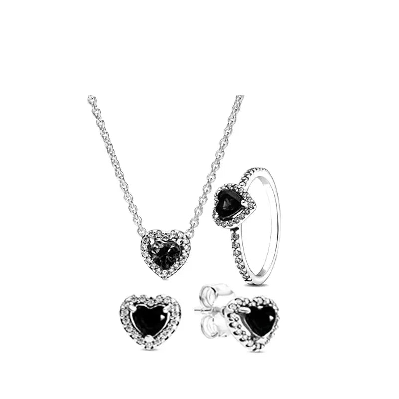 ArtistA High Quality 925 Silver Heart-shaped Multi-color Crystal Luxury Necklace Earrings Rings and Chains Set Fashionable Jewelry Gift