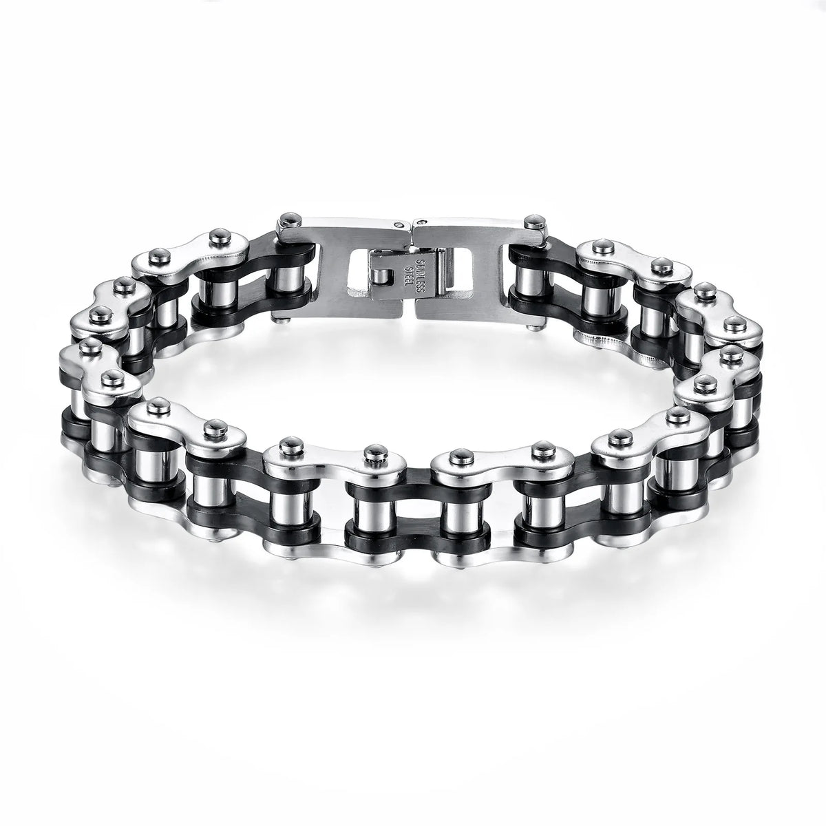 REBEL Hiphop Biker Chain Bracelet Jewelry Sturdy Two Tone Polished Hand Bracelet for Teen Boys Stainless Steel Men Bracelets