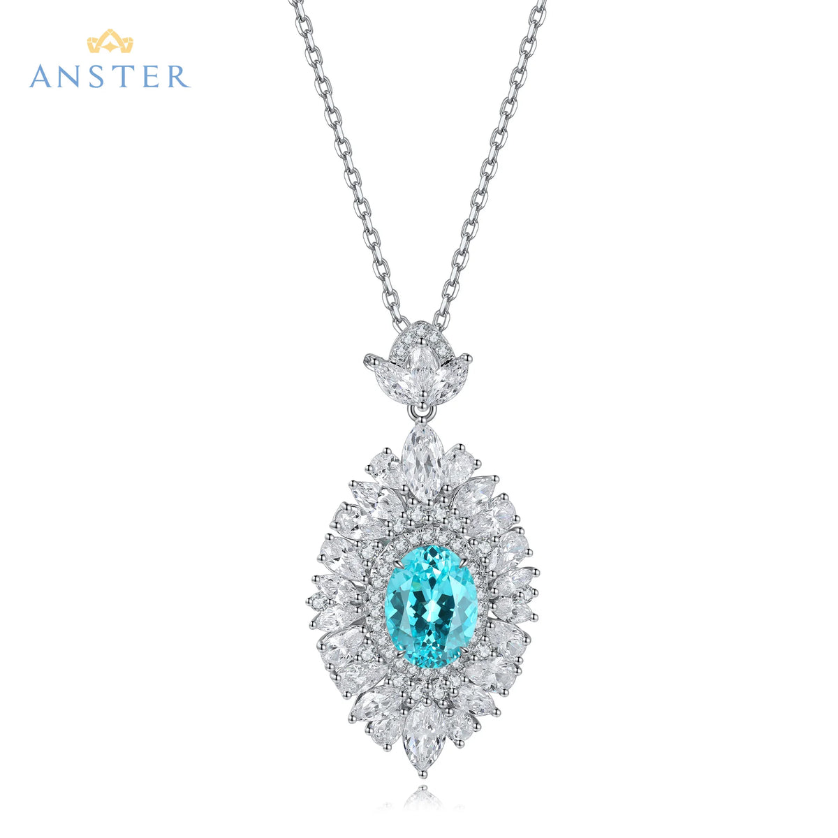 Gemfiori 925 Sterling Silver Christmas Blue Diamonds Pendant Necklace Rhodium Plated Lab Created Paraiba Necklaces Gift for Her