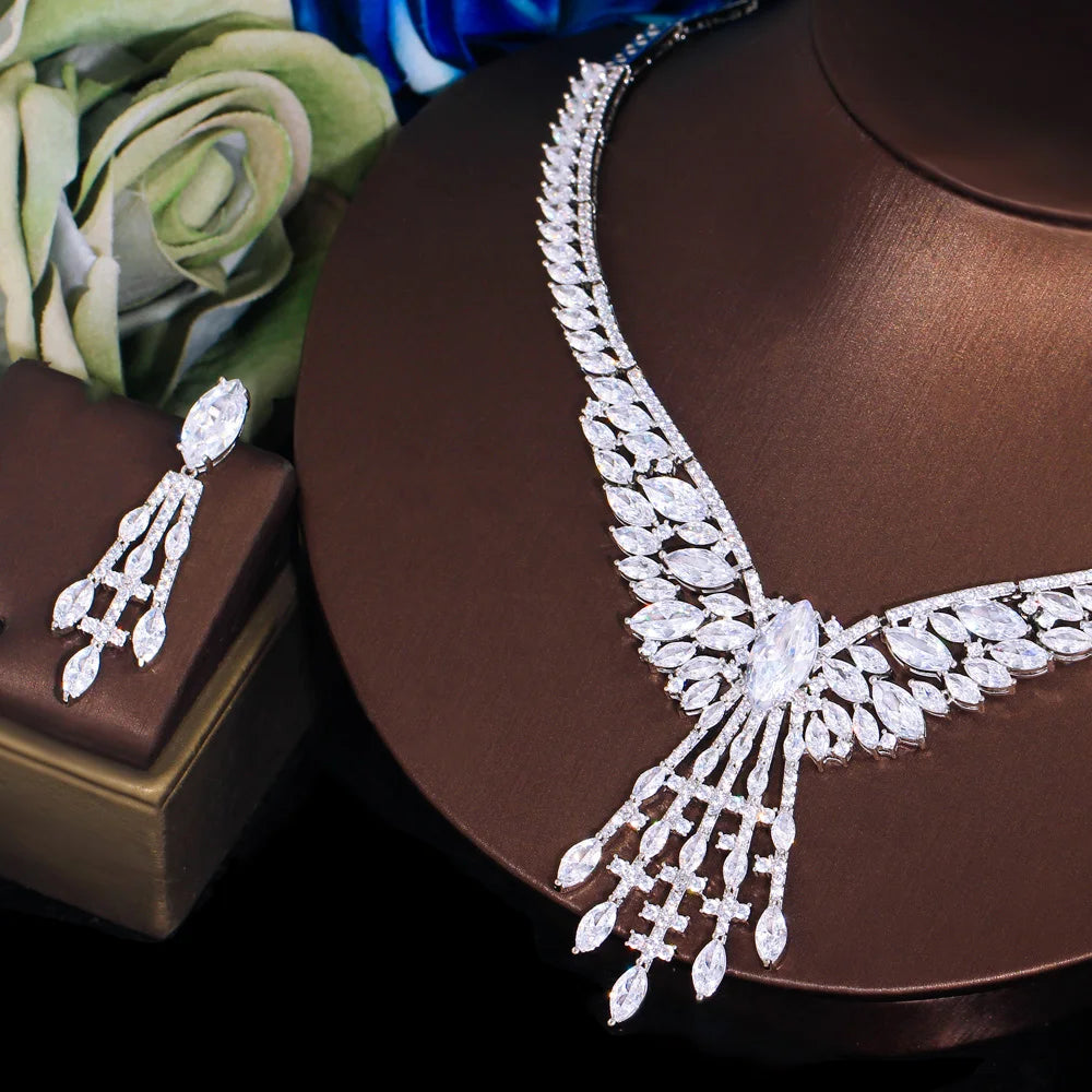 2pcs Gorgeous Perfect Cut Yellow Cubic Zirconia Luxury Women Party Wedding Costume Necklace and Earrings Bridal Jewelry Sets