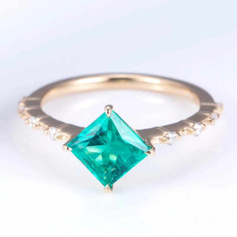 MS-607 18k Gold Custom Elegant Women  Fashion Jewelry Sample Style Square Emerald Ring