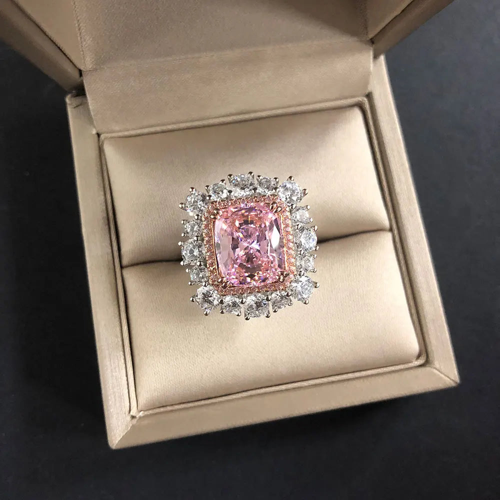 MuShan Jewelry Factory 2026 New Fat Square 10*12 Cross Border Versatile Color Blocking Design 925 Silver Women Ring