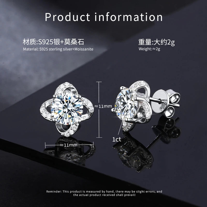 REDheart Trendy S925 Silver Four-leaf Clover Inlaid 1CT Moissanite Pendant Necklace and Earrings for Women Jewelry Set