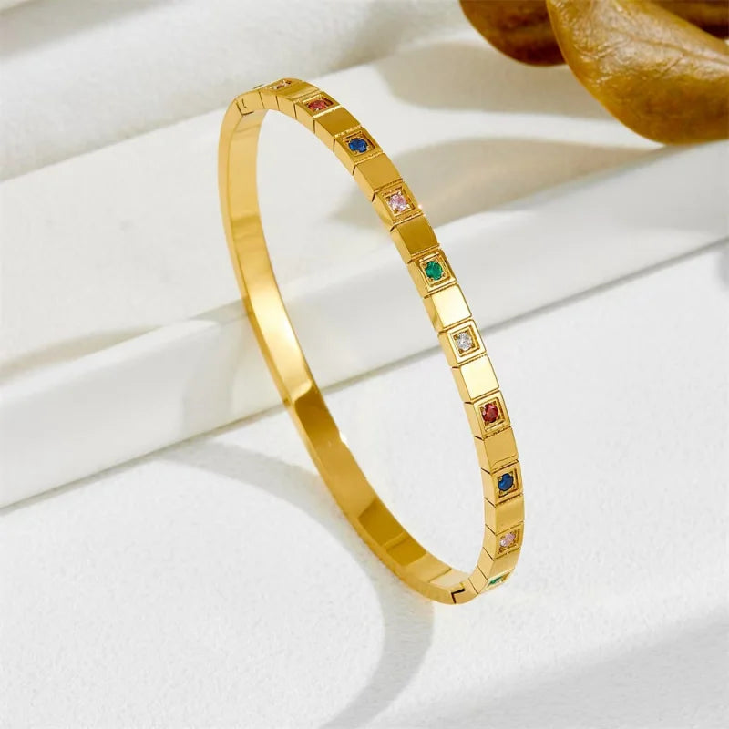 Classic womens accessories inlaid with colorful zircon stainless steel jewelry 18K gold-plated Indian bracelet