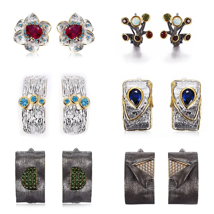 Classic Purple Pyrope Garnet 925 Sterling Silver Charm Clip on Women's Earrings with Gold Plating-Party & Gift Jewelry