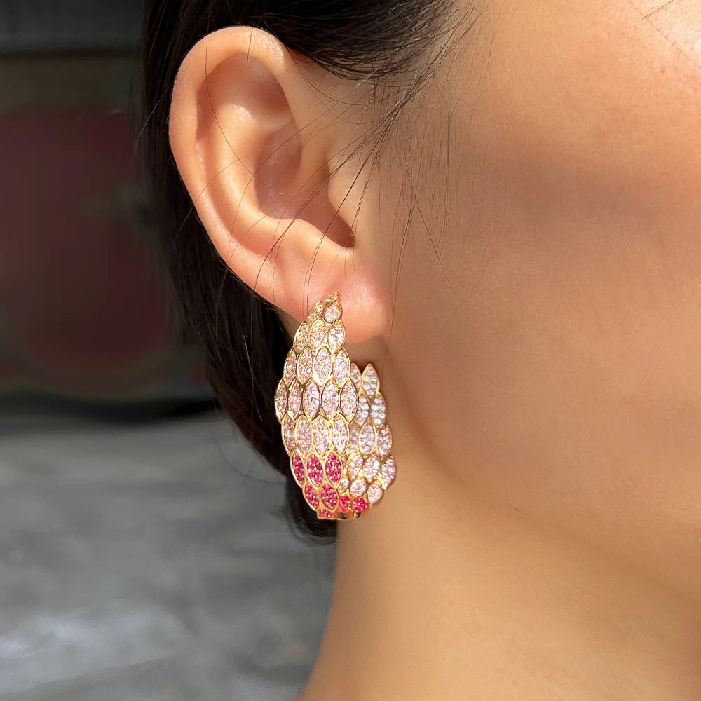 S&S Moon Feather CZ Pavé Double-Sided Hoop Earrings – Gold Plated – Collection